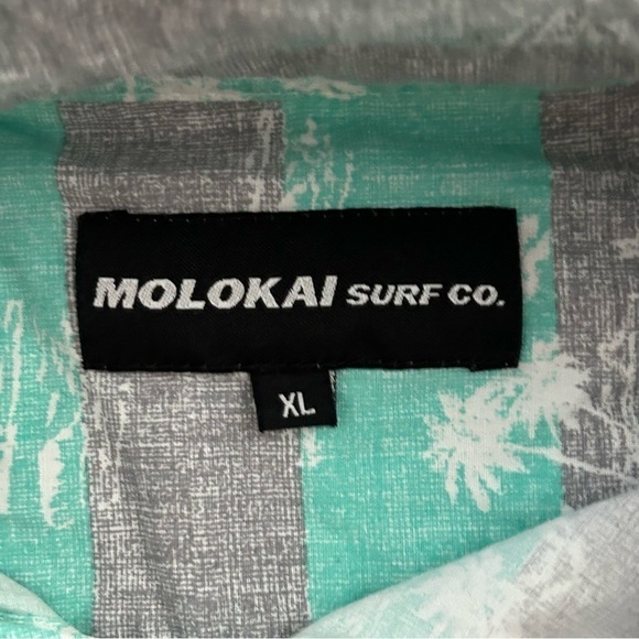 MOLOKAI Surf Gray Turquoise Palm Tree Short Sleeve Button Down Men Size XL - Picture 4 of 6